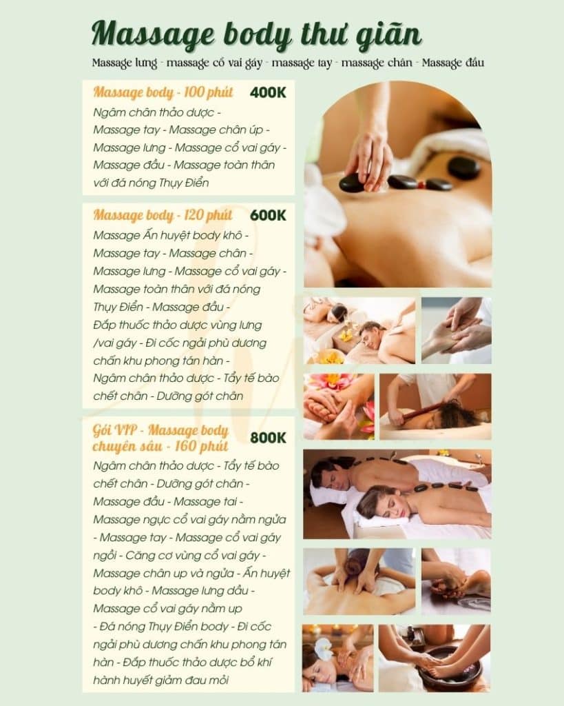 Bảng giá massage body hiện nay